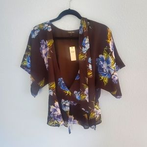 Yumi Kim Floral on Black Wrap Blouse
